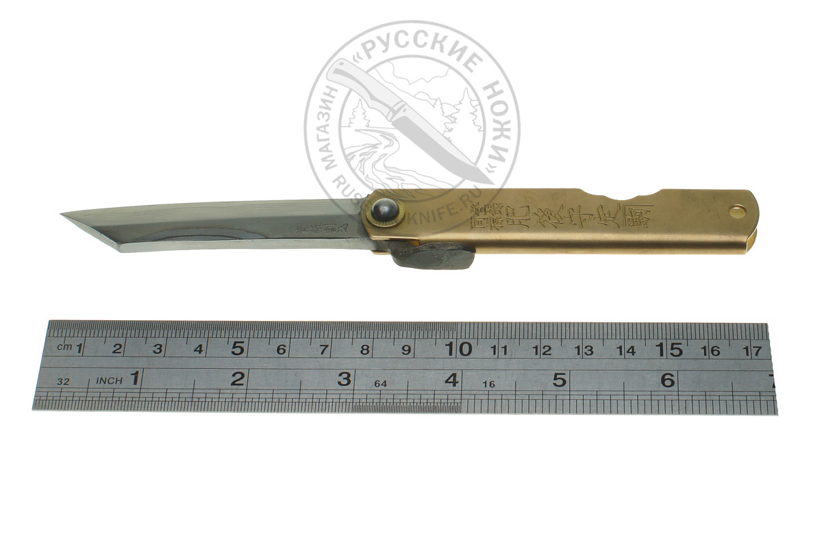 - Нож складной HAWI-80Br, Higonokami, 80 мм, (сталь "Aogami damascus) рукоять латунь