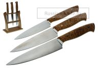 Нож Кухонный набор из трех ножей - карельская береза, А.Чебурков (сталь Х12МФ)